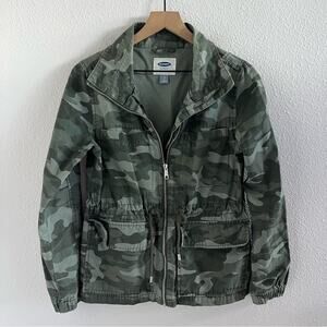Old Navy Camo Camouflage Utility Cargo Front Zip Jacket Small